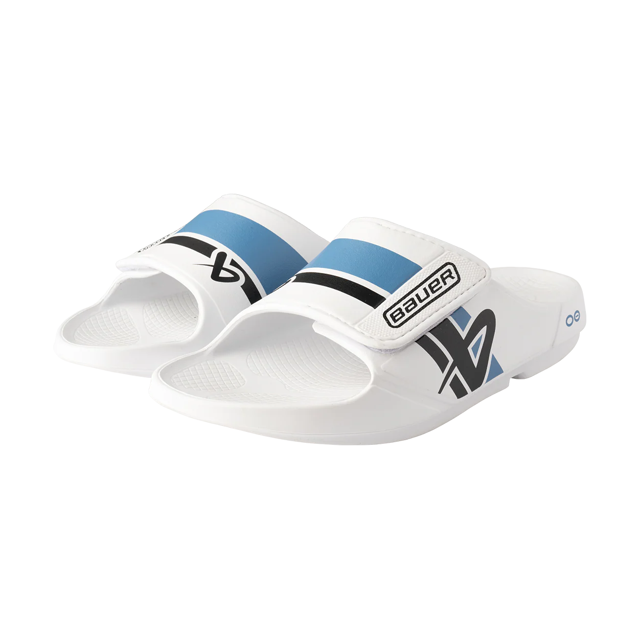 S25 BAUER OOFOS SPORT FLEX SLIDE SENIOR WHITE/BLUE