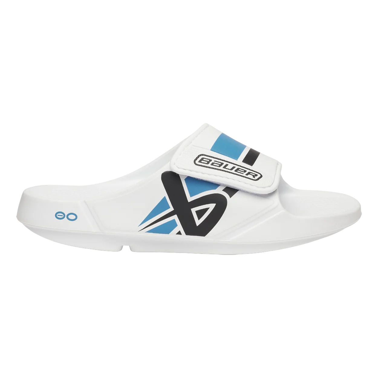 S25 BAUER OOFOS SPORT FLEX SLIDE SENIOR WHITE/BLUE - Image 2